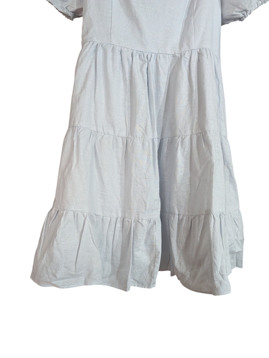 Chelsea & Violet Light Blue Linen Blend Puff Sleeve Bow Back Dress L - Picture 4 of 11